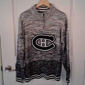 NHL Montreal Canadians Knit 1/4 zip Pullover Sweater Men's XL Black Grey Ombre